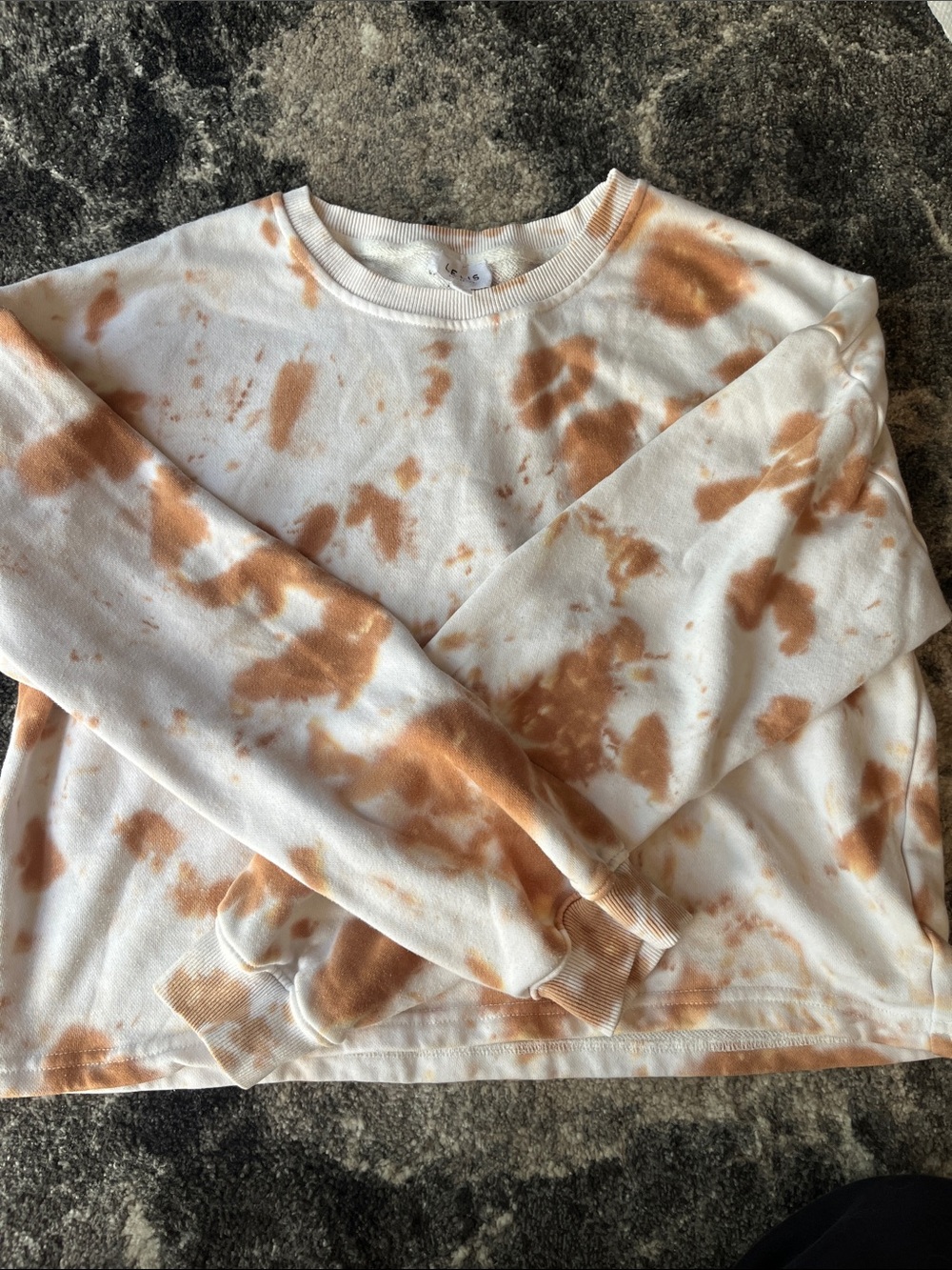 Cropped womens Cream and Brown Tie-Dye Crewneck Sweatshirt